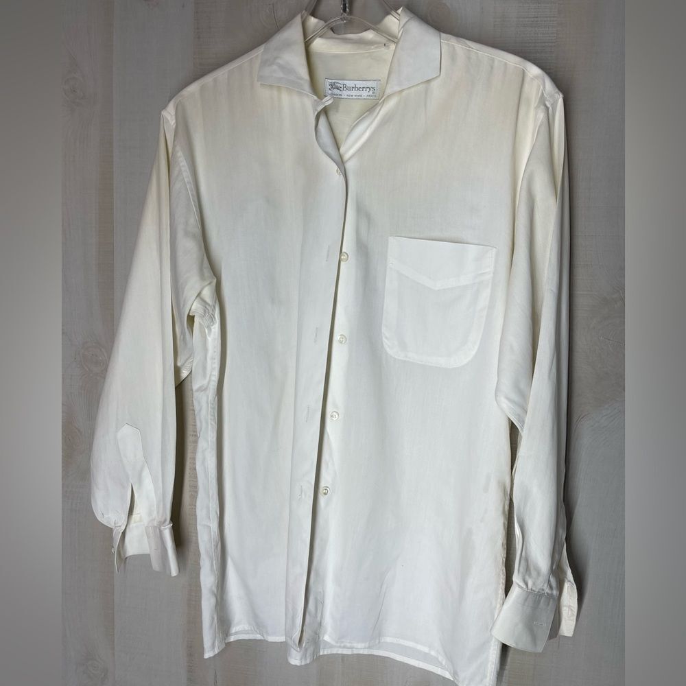 Burberrys vintage beige off white button front blouse long sleeve, size 38, US 4